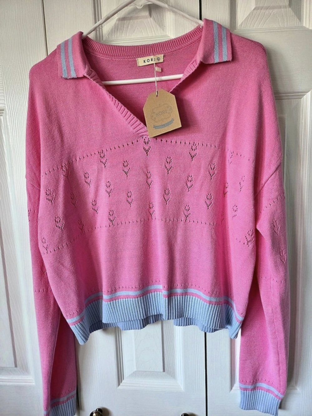 Kori Pink & Blue Knit Sweater NWT